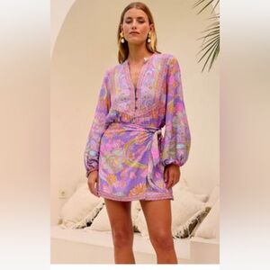 Nine Lives Bazaar Lavender Paisley Wrap Mini Dress